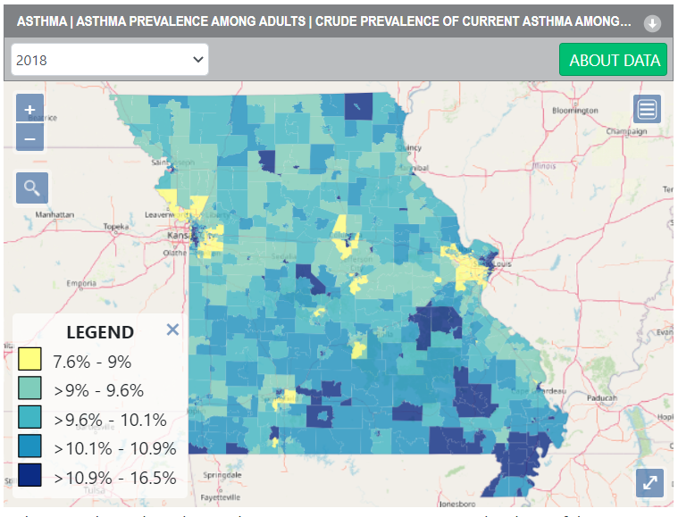 Census tract level estimates of asthma prevalence among adults in 2018