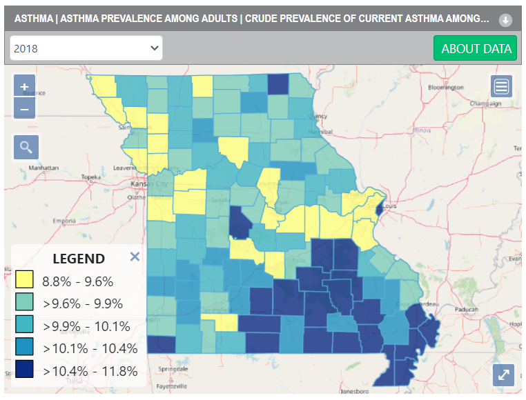 County level estimates of asthma prevalence among adults in 2018