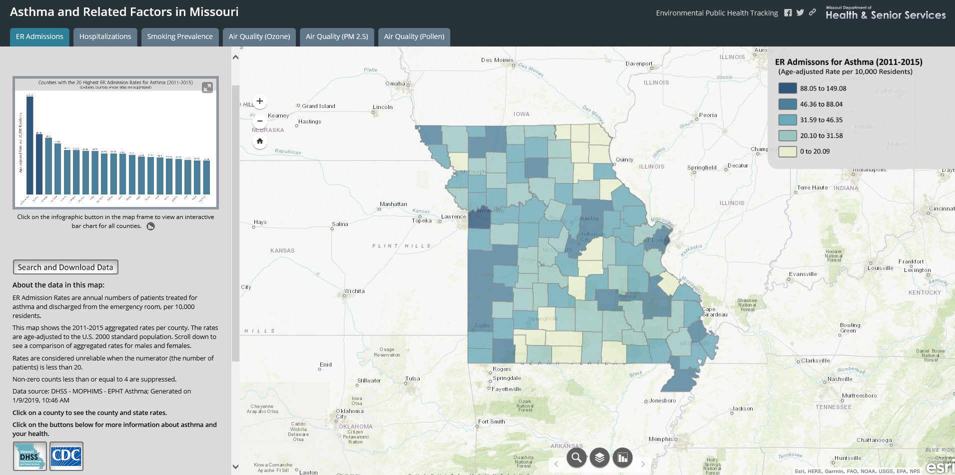 Missouri Trackings Maps of ASthma and Related Factors